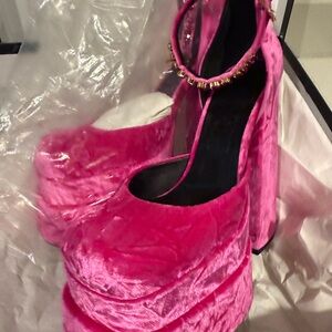 Versace Medusa Pink Velvet Platform Heels